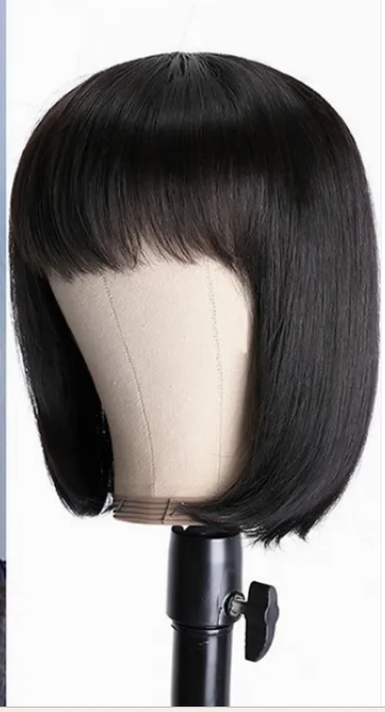 Silky Straight Human Hair Bob Wig with Bangs